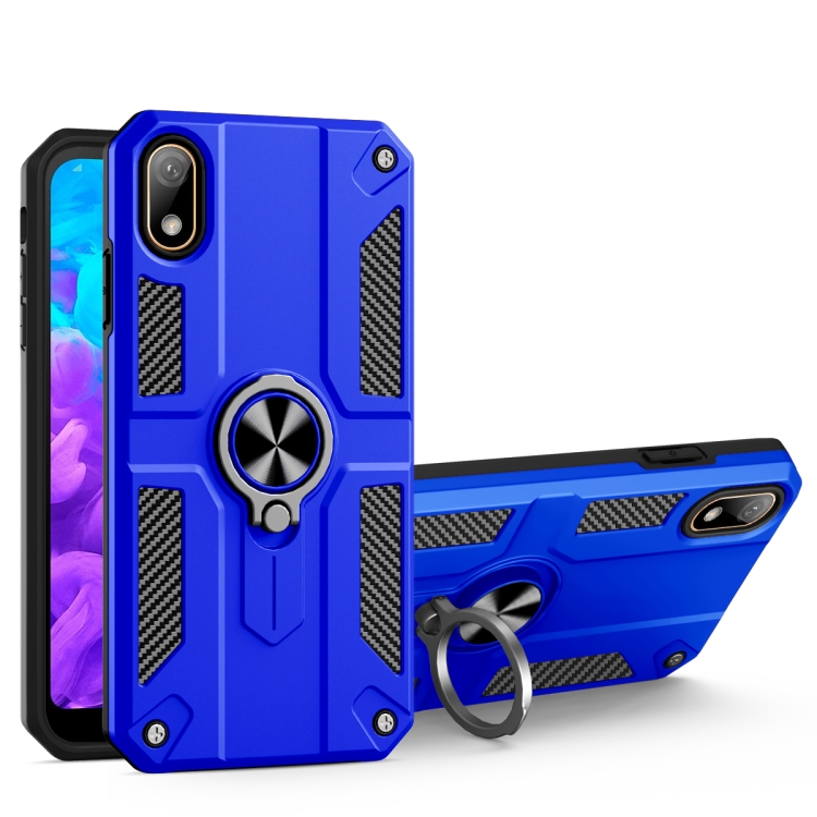 

For Huawei Y5 (2019) Carbon Fiber Pattern PC + TPU Protective Case with Ring Holder(Dark Blue)