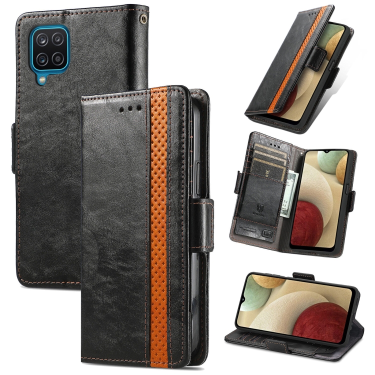 

For Samsung Galaxy A12 CaseNeo Business Splicing Dual Magnetic Buckle Horizontal Flip PU Leather Case with Holder & Card Slots & Wallet(Black)