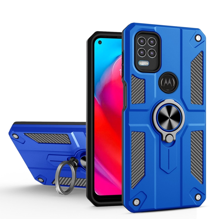 

For Motorola Moto G Stylus 5G Carbon Fiber Pattern PC + TPU Protective Case with Ring Holder(Dark Blue)