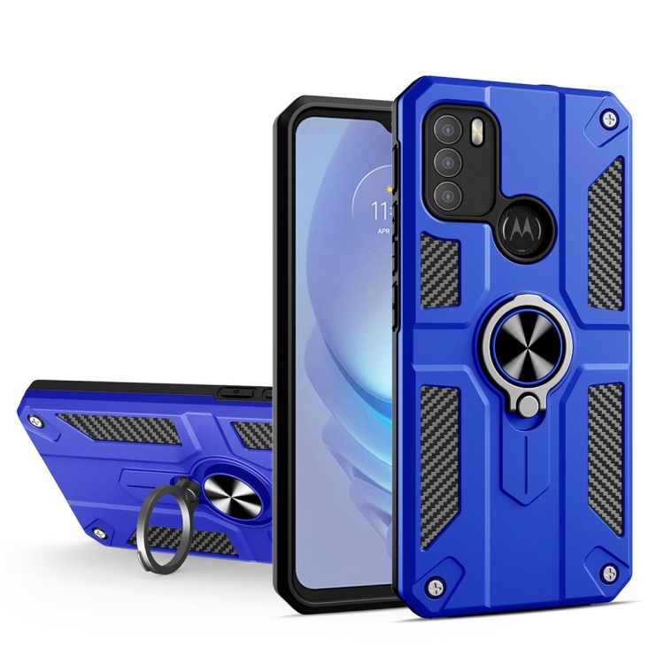 

For Motorola Moto G50 Carbon Fiber Pattern PC + TPU Protective Case with Ring Holder(Dark Blue)