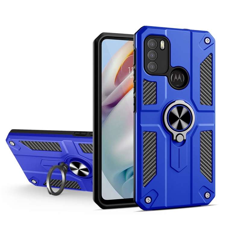 

For Motorola Moto G60 Carbon Fiber Pattern PC + TPU Protective Case with Ring Holder(Dark Blue)