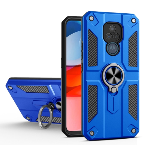 

For Motorola Moto G Play (2021) Carbon Fiber Pattern PC + TPU Protective Case with Ring Holder(Dark Blue)