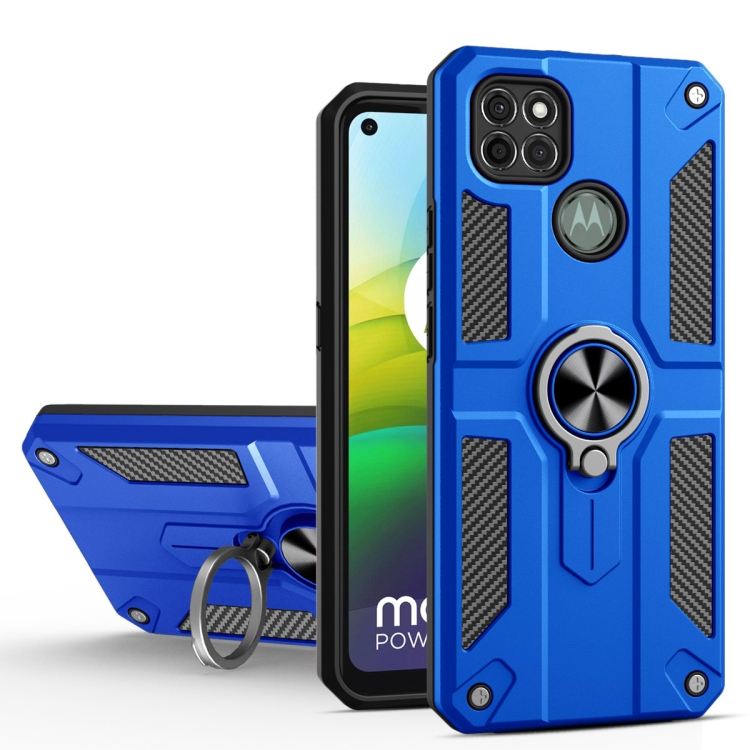 

For Motorola Moto G9 Power Carbon Fiber Pattern PC + TPU Protective Case with Ring Holder(Dark Blue)