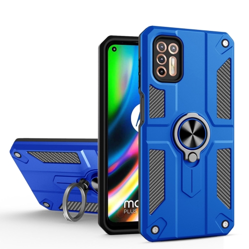 

For Motorola Moto G9 Plus Carbon Fiber Pattern PC + TPU Protective Case with Ring Holder(Dark Blue)