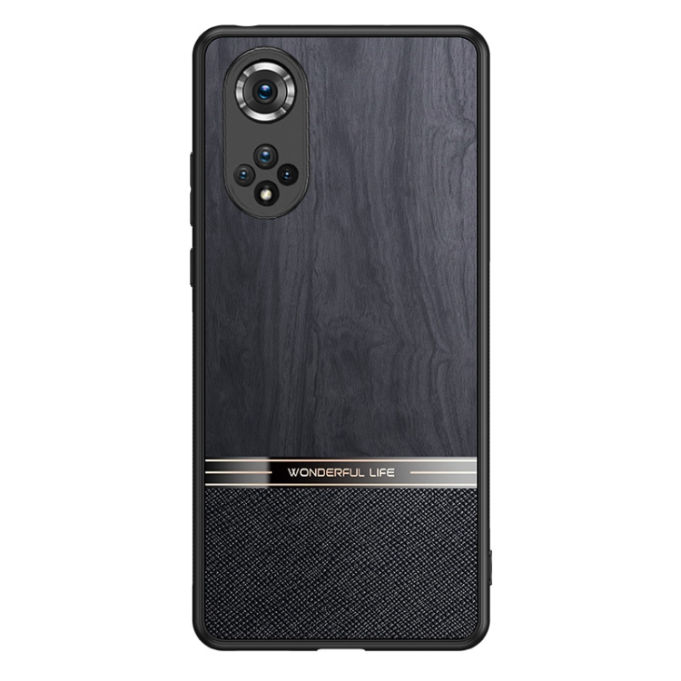

For Honor 50 Pro Shang Rui Wood Grain Skin PU + TPU Shockproof Case(Black)