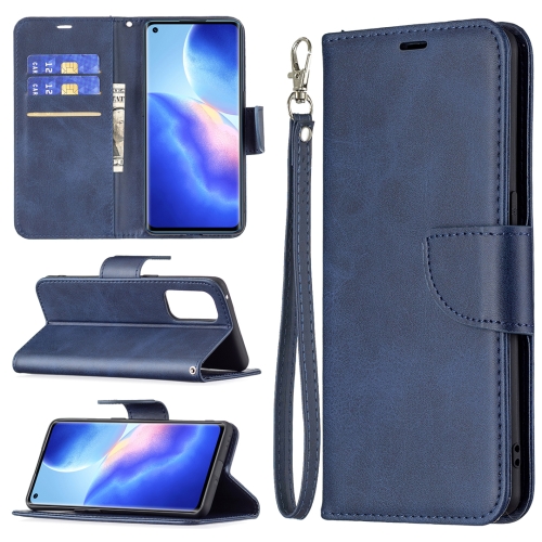 

For OPPO Reno5 Pro 5G Retro Lambskin Texture Pure Color Horizontal Flip PU Leather Case with Holder & Card Slots & Wallet & Lanyard(Blue)