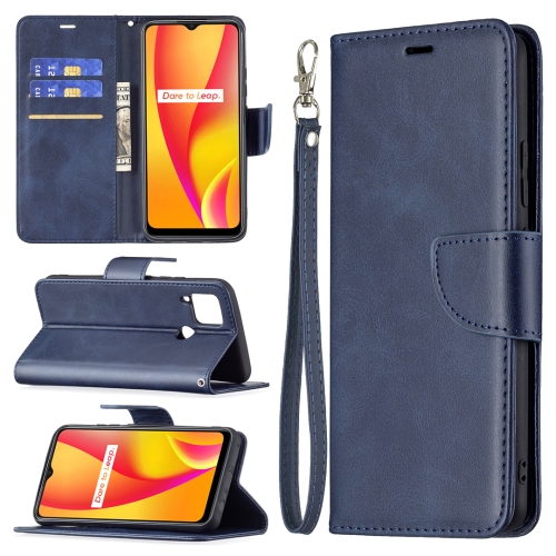 

For OPPO Realme C15/C12/C25 Retro Lambskin Texture Pure Color Horizontal Flip PU Leather Case with Holder & Card Slots & Wallet & Lanyard(Blue)