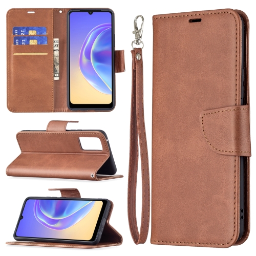 

For vivo V21e 4G Retro Lambskin Texture Pure Color Horizontal Flip PU Leather Case with Holder & Card Slots & Wallet & Lanyard(Brown)