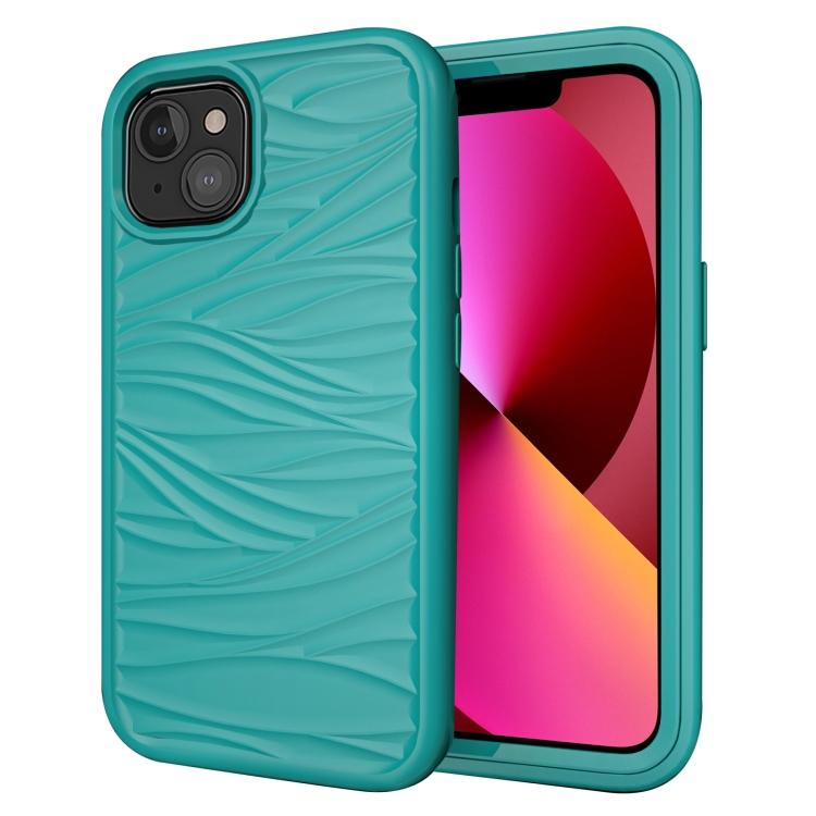 

Wave Pattern 3 in 1 Silicone + PC Shockproof Protective Case For iPhone 13(Dark Sea Green)