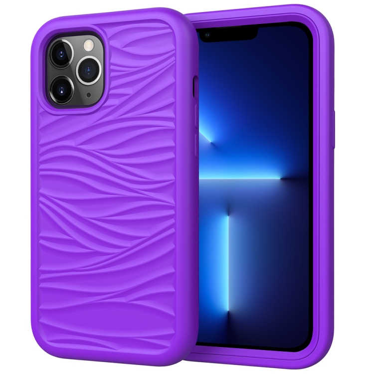 

Wave Pattern 3 in 1 Silicone + PC Shockproof Protective Case For iPhone 13 Pro(Purple)