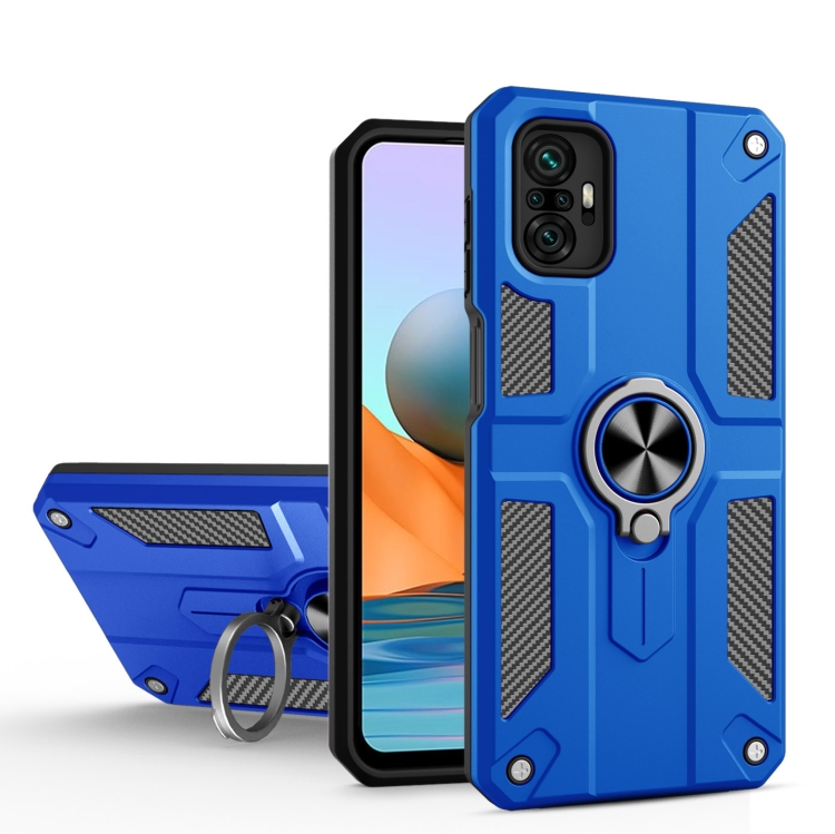 

For Xiaomi Redmi Note 10 Pro Max Carbon Fiber Pattern PC + TPU Protective Case with Ring Holder(Dark Blue)