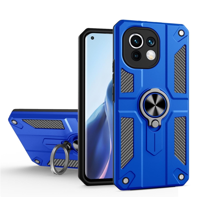 

For Xiaomi Mi 11 Carbon Fiber Pattern PC + TPU Protective Case with Ring Holder(Dark Blue)