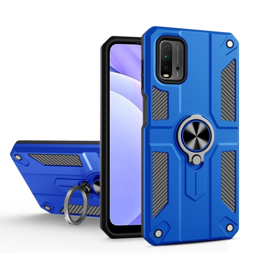 

For Xiaomi Poco M3 / Redmi 9 Power Carbon Fiber Pattern PC + TPU Protective Case with Ring Holder(Dark Blue)