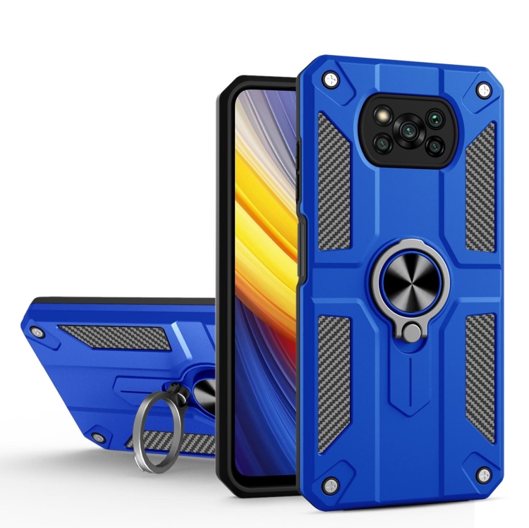 

For Xiaomi Poco X3 Carbon Fiber Pattern PC + TPU Protective Case with Ring Holder(Dark Blue)