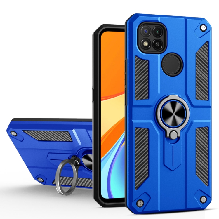 

For Xiaomi Redmi 9C Carbon Fiber Pattern PC + TPU Protective Case with Ring Holder(Dark Blue)