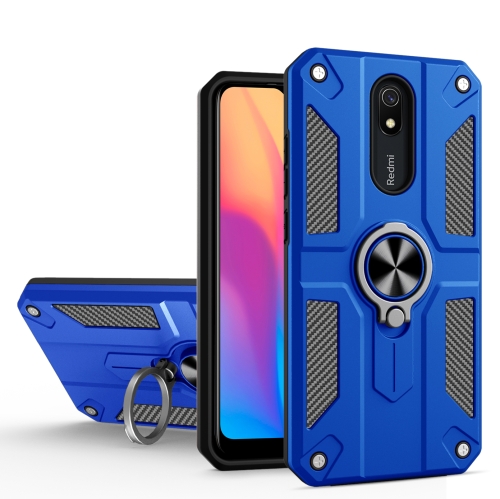 

For Xiaomi Redmi 8A Carbon Fiber Pattern PC + TPU Protective Case with Ring Holder(Dark Blue)