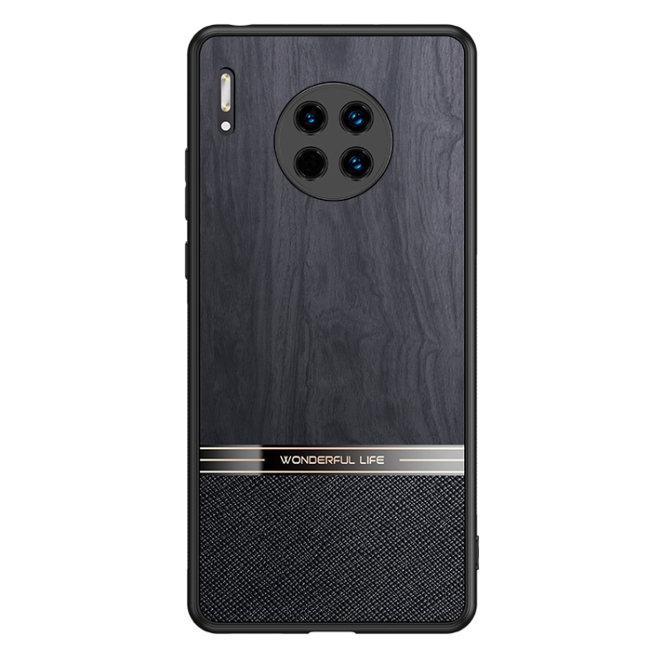 

For Huawei Mate 30 Shang Rui Wood Grain Skin PU + TPU Shockproof Case(Black)