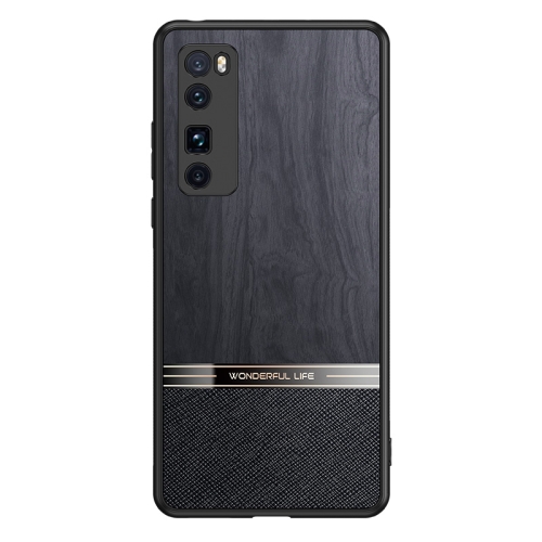 

For Huawei nova 7 Pro 5G Shang Rui Wood Grain Skin PU + TPU Shockproof Case(Black)