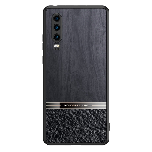 

For Huawei P30 Shang Rui Wood Grain Skin PU + TPU Shockproof Case(Black)