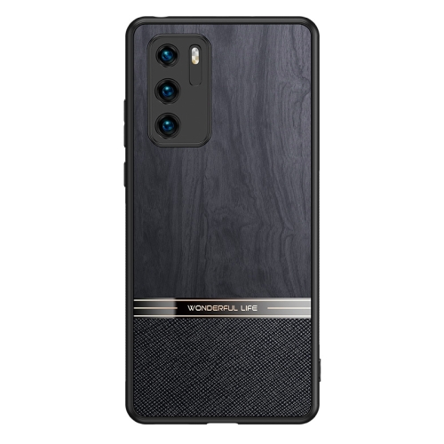 

For Huawei P40 Shang Rui Wood Grain Skin PU + TPU Shockproof Case(Black)