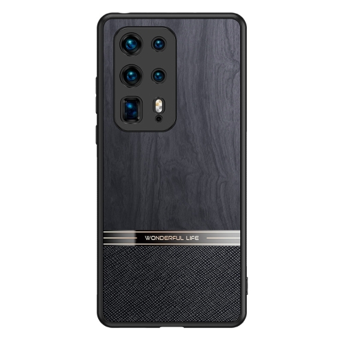 

For Huawei P40 Pro+ Shang Rui Wood Grain Skin PU + TPU Shockproof Case(Black)