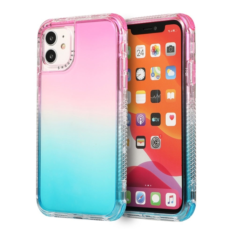 

3 In 1 Dreamland PC + TPU Gradient Two-color Transparent Border Protective Case For iPhone 11(Pink Blue)