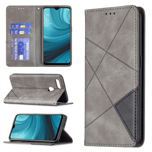 

For OPPO A7 Rhombus Texture Horizontal Flip Magnetic Leather Case with Holder & Card Slots(Grey)