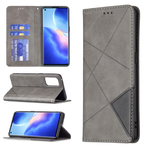 

For OPPO Reno5 Pro Rhombus Texture Horizontal Flip Magnetic Leather Case with Holder & Card Slots(Grey)