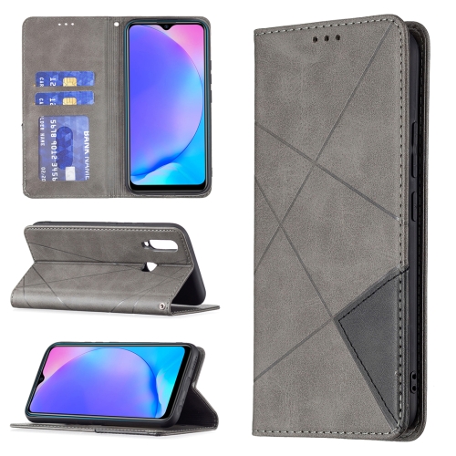 

For vivo Y11/Y15/Y12/Y17 Rhombus Texture Horizontal Flip Magnetic Leather Case with Holder & Card Slots(Grey)