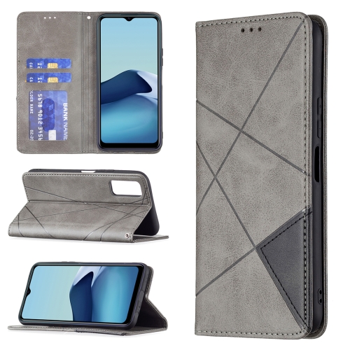 

For vivo Y20 Rhombus Texture Horizontal Flip Magnetic Leather Case with Holder & Card Slots(Grey)