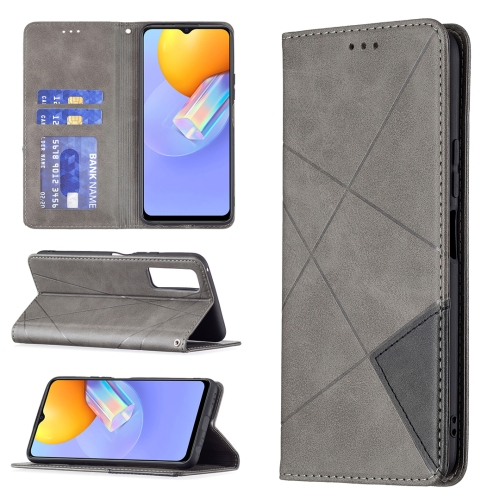 

For vivo Y51 2020 / Y51a / Y51s Rhombus Texture Horizontal Flip Magnetic Leather Case with Holder & Card Slots(Grey)