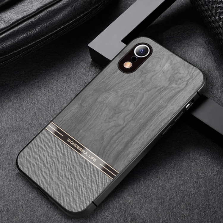 

Shang Rui Wood Grain Skin PU + TPU Shockproof Case For iPhone XR(Grey)