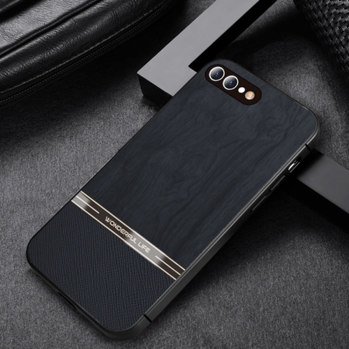 

Shang Rui Wood Grain Skin PU + TPU Shockproof Case For iPhone 8 Plus / 7 Plus(Black)