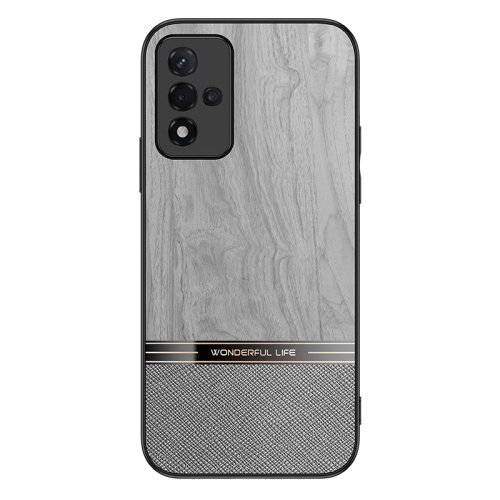 

For OPPO A93s Shang Rui Wood Grain Skin PU + TPU Shockproof Case(Grey)