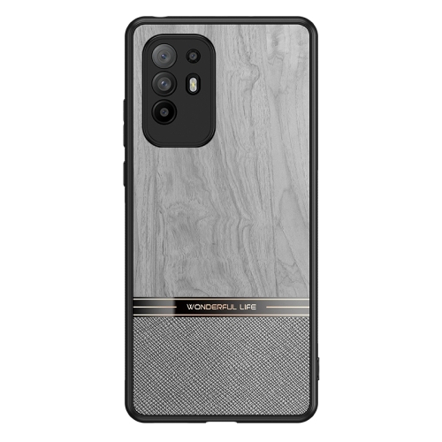 

For OPPO A94 5G Shang Rui Wood Grain Skin PU + TPU Shockproof Case(Grey)