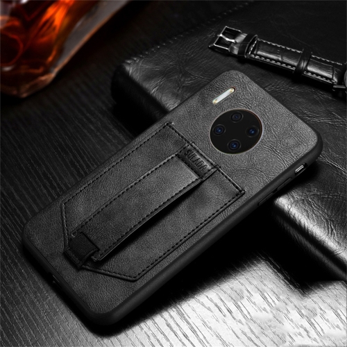 

For Huawei Mate 30 Pro SULADA Shockproof TPU + Handmade Leather Protective Case with Holder & Card Slot & Hand Strap(Black)