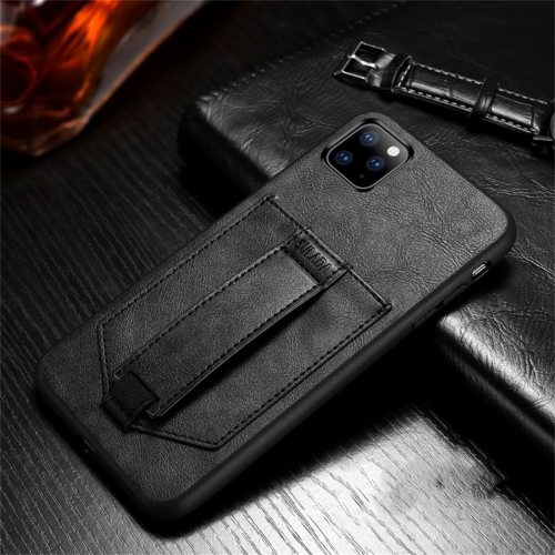 

For iPhone 11 Pro Max SULADA Shockproof TPU + Handmade Leather Protective Case with Holder & Card Slot & Hand Strap(Black)