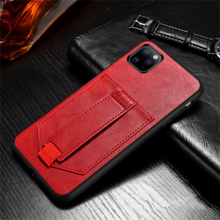 

For iPhone 11 Pro Max SULADA Shockproof TPU + Handmade Leather Protective Case with Holder & Card Slot & Hand Strap(Red)