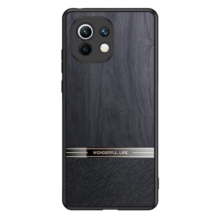 

For Xiaomi Mi 11 Shang Rui Wood Grain Skin PU + TPU Shockproof Case(Black)