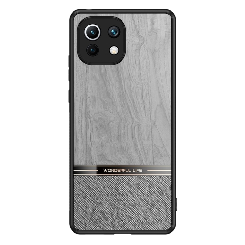 

For Xiaomi Mi 11 Lite Shang Rui Wood Grain Skin PU + TPU Shockproof Case(Grey)