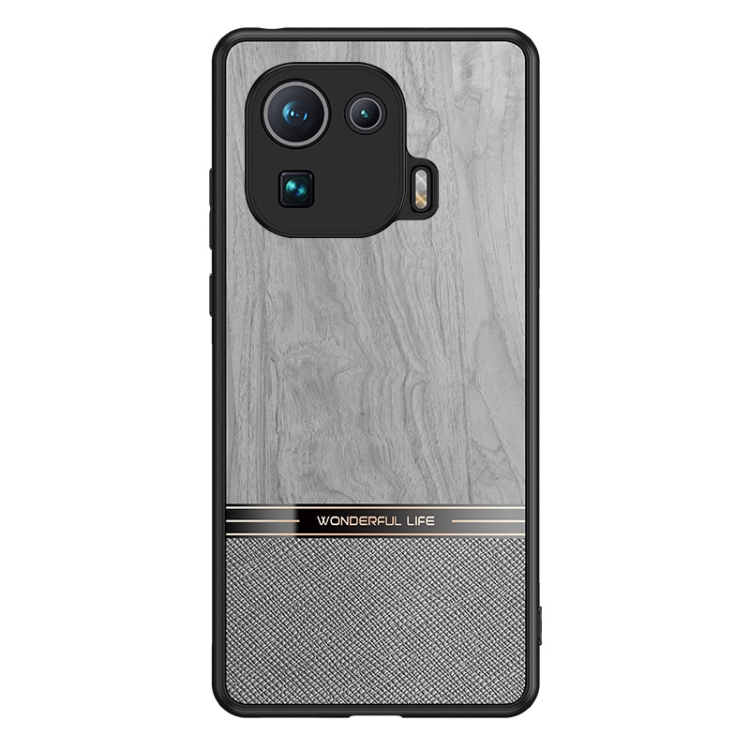 

For Xiaomi Mi 11 Pro Shang Rui Wood Grain Skin PU + TPU Shockproof Case(Grey)