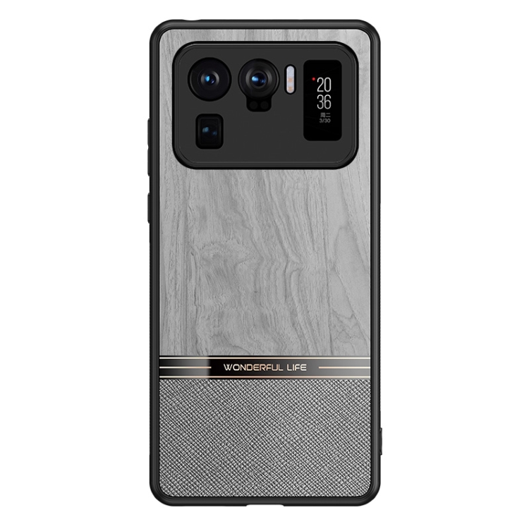 

For Xiaomi Mi 11 Ultra Shang Rui Wood Grain Skin PU + TPU Shockproof Case(Grey)