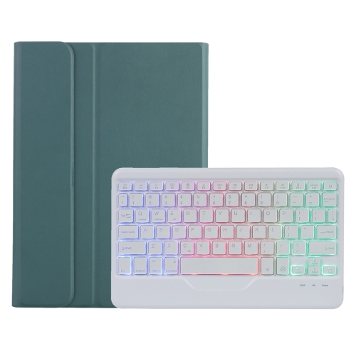 

A0N5BS Ultra-thin Tri-color Backlight Detachable Lambskin Texture TPU Bluetooth Keyboard Leather Tablet Case with Holder For Xiaomi Pad 5 / 5 Pro(Dark Green)