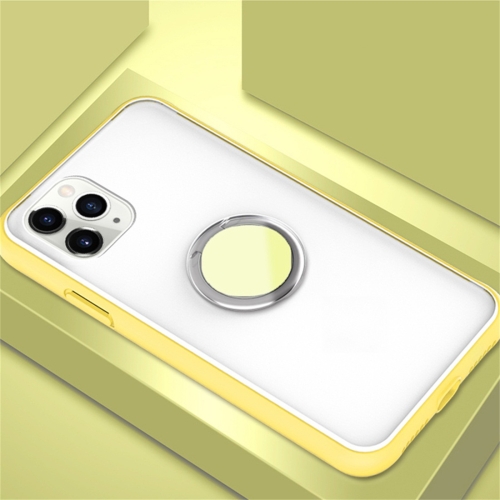 

For iPhone 11 Pro SULADA Magnetic Frosted Silicone Frame Protective Case with Ring Holder(Yellow)