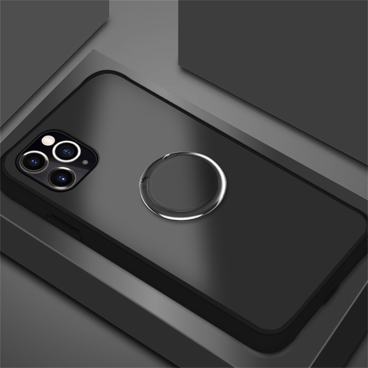 

For iPhone 11 Pro Max SULADA Magnetic Frosted Silicone Frame Protective Case with Ring Holder(Black)