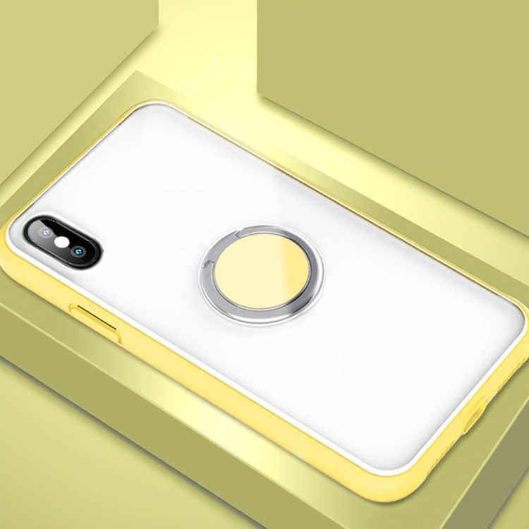 

For iPhone X / XS SULADA Magnetic Frosted Silicone Frame Protective Case with Ring Holder(Yellow)