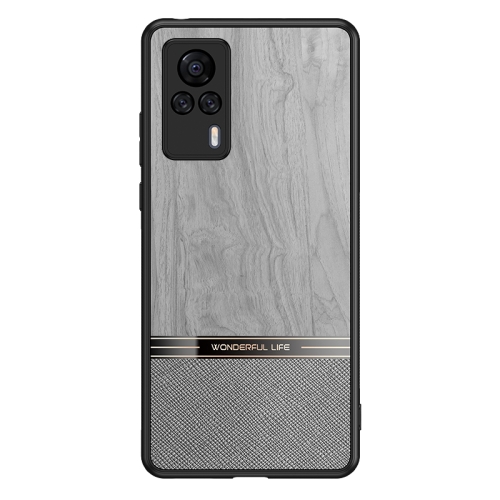 

For vivo S9e Shang Rui Wood Grain Skin PU + TPU Shockproof Case(Grey)