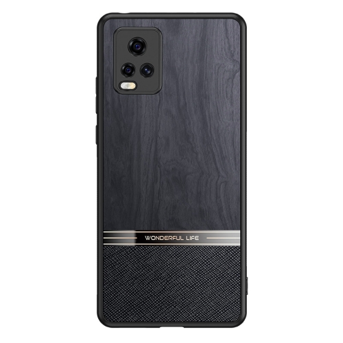 

For vivo S7 5G Shang Rui Wood Grain Skin PU + TPU Shockproof Case(Black)