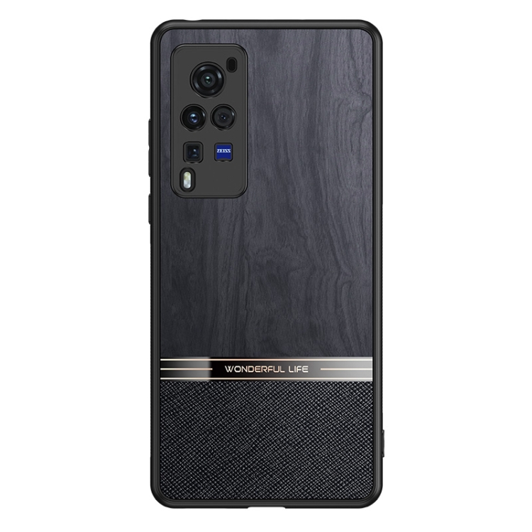

For vivo X60 Pro Shang Rui Wood Grain Skin PU + TPU Shockproof Case(Black)