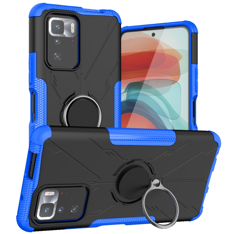 

For Xiaomi Redmi Note 10 Pro 5G Armor Bear Shockproof PC + TPU Protective Case with Ring Holder(Blue)
